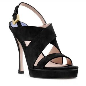 Stuart Weizmann Hester Black Suede Strappy Heels Size 7.5